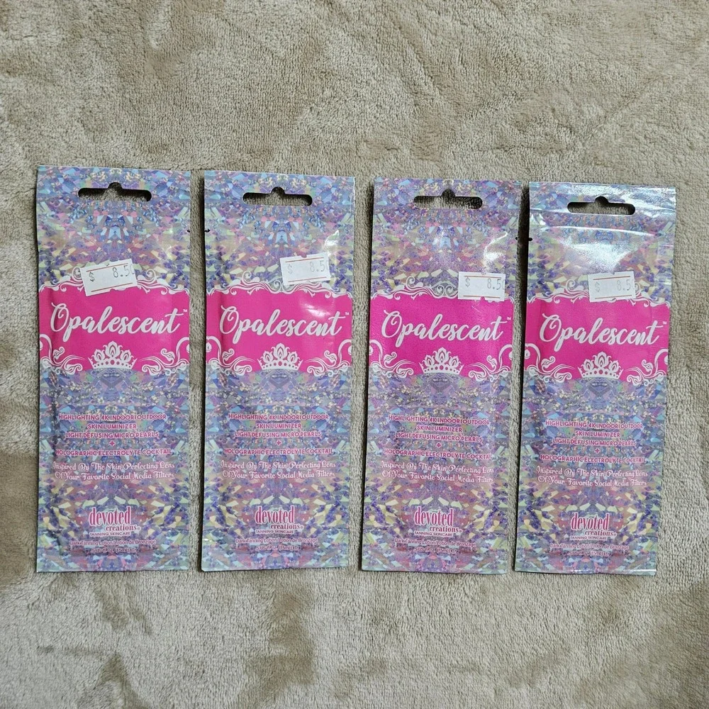 4x Devoted Creations Opalescent Tanning Lotion Packets Indoor Outdoor 0.5oz Each